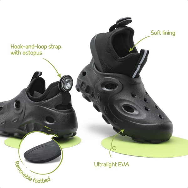 Kids 3 in 1 Lightweight Slip On Outdoor Shoes - ALL BLACK - 4